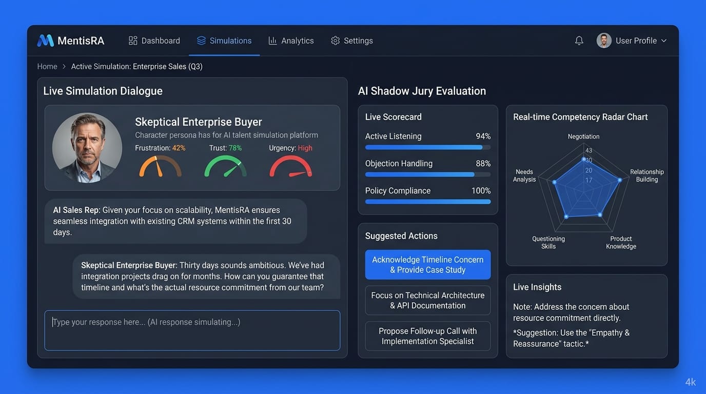 MentisRA Live Simulation & Shadow Jury Interface Mockup